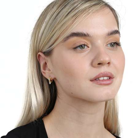 Beyaz Zirkon Taşlı Sonsuzluk Detaylı Altın Renk 925 Ayar Gümüş Tek Taş Kadın Küpe - Tesbihane