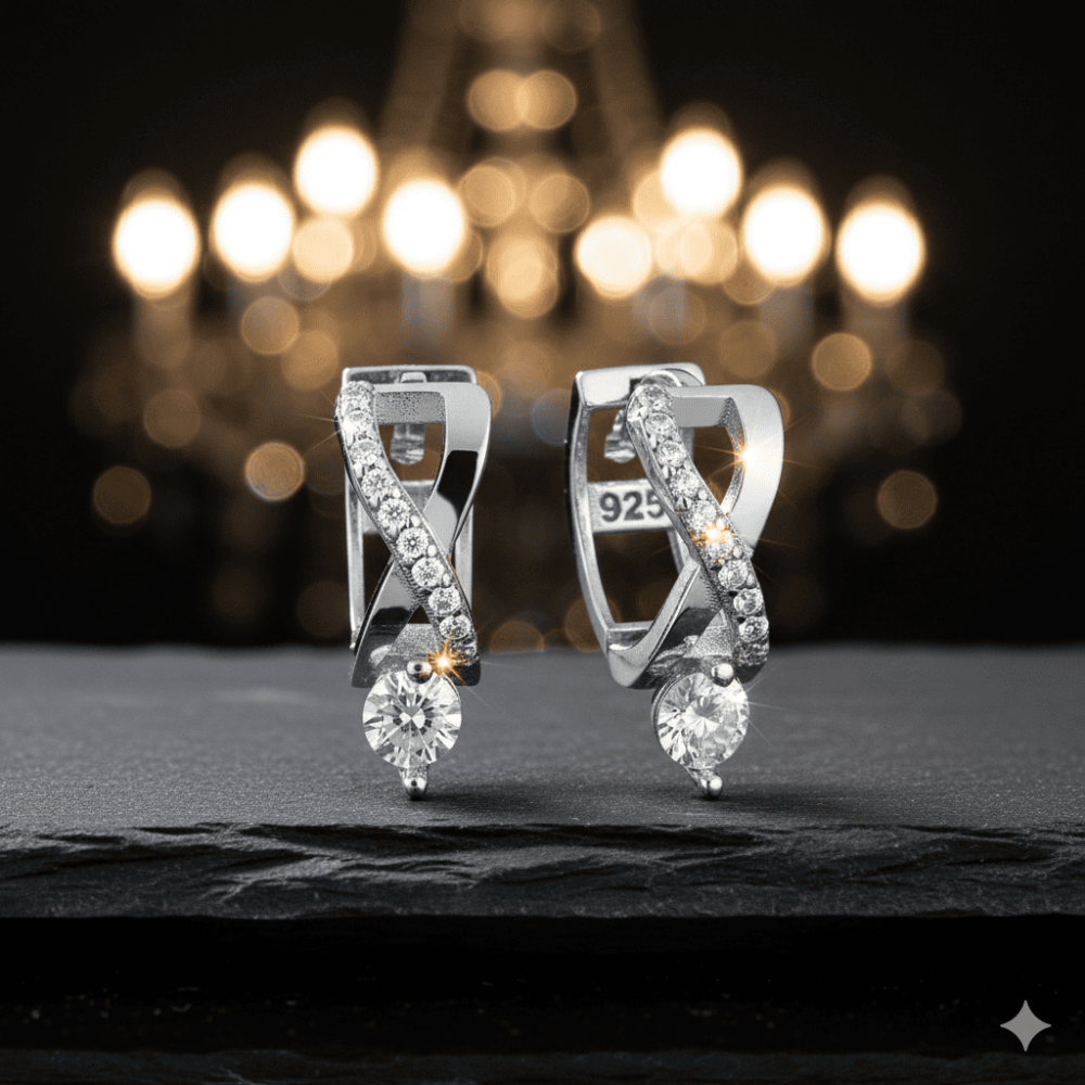 Beyaz Zirkon Taşlı Sonsuzluk Detaylı Gümüş Renk 925 Ayar Gümüş Tek Taş Kadın Küpe - 3