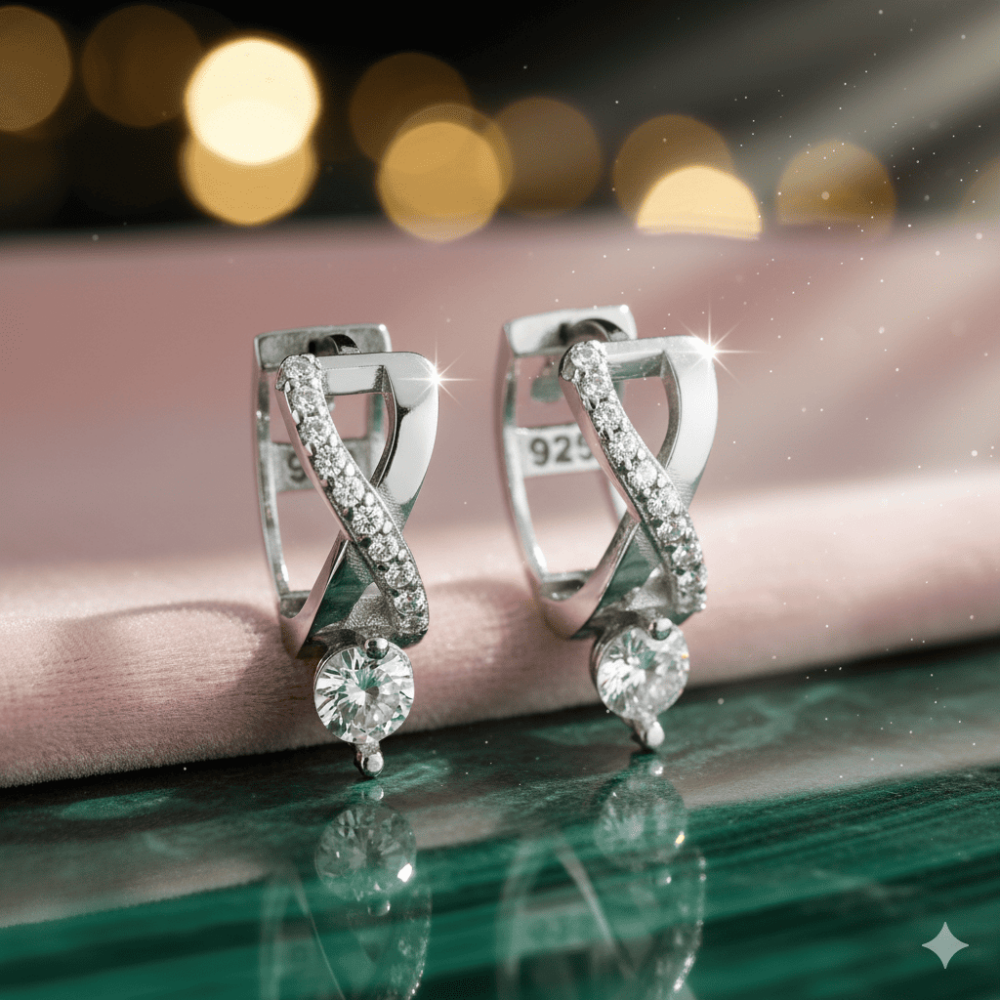 Beyaz Zirkon Taşlı Sonsuzluk Detaylı Gümüş Renk 925 Ayar Gümüş Tek Taş Kadın Küpe - 4