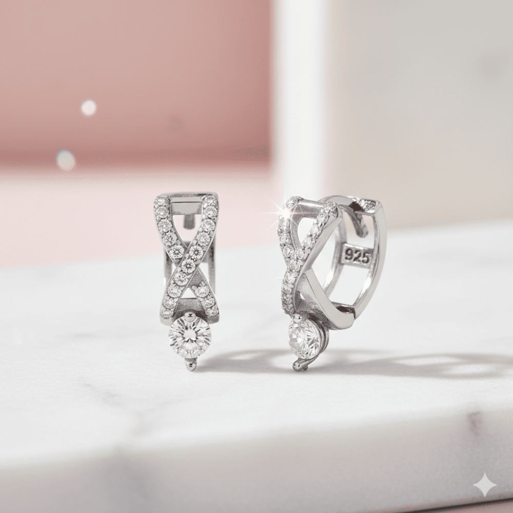 Beyaz Zirkon Taşlı Sonsuzluk Detaylı Gümüş Renk 925 Ayar Gümüş Tek Taş Kadın Küpe - 5