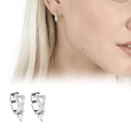 Beyaz Zirkon Taşlı Sonsuzluk Detaylı Gümüş Renk 925 Ayar Gümüş Tek Taş Kadın Küpe - Tesbihane