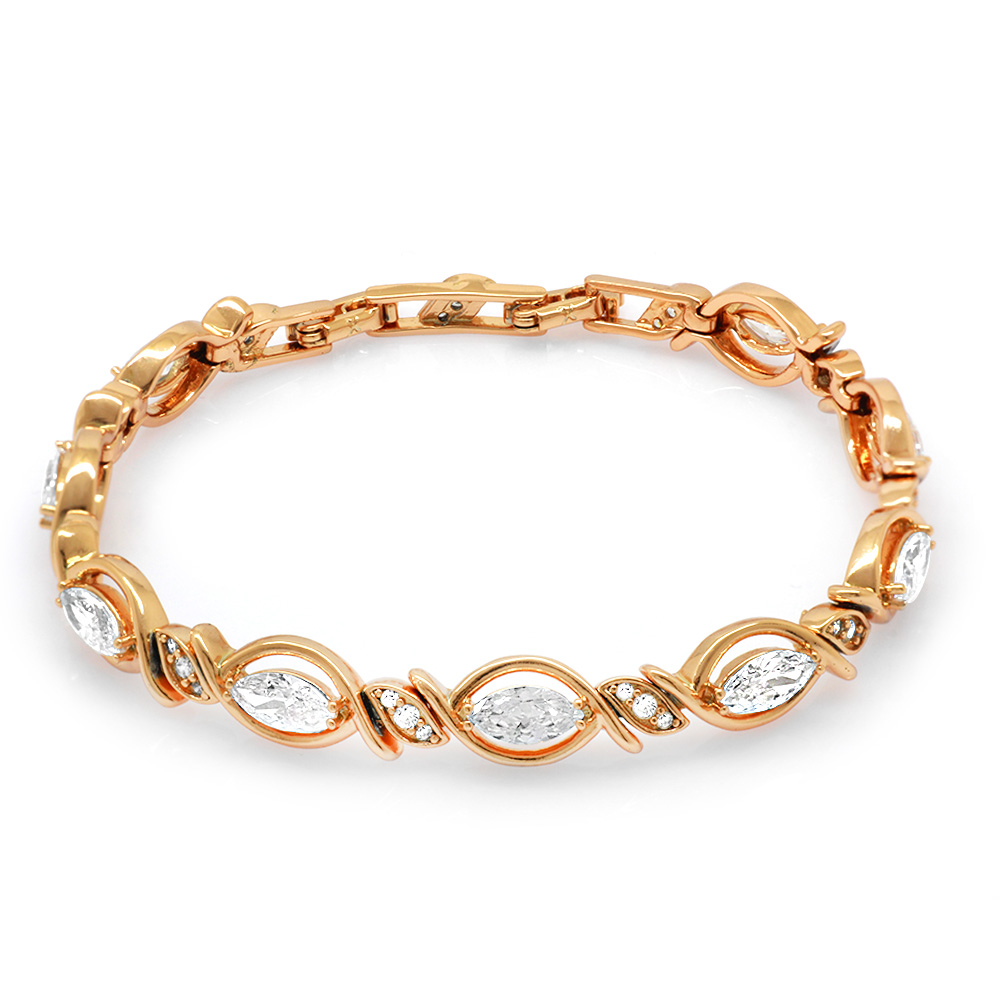 Beyaz Zirkon Taşlı Tiger's Eye Tasarım Tam Tur Rose Renk Xuping Kadın Bileklik - 1