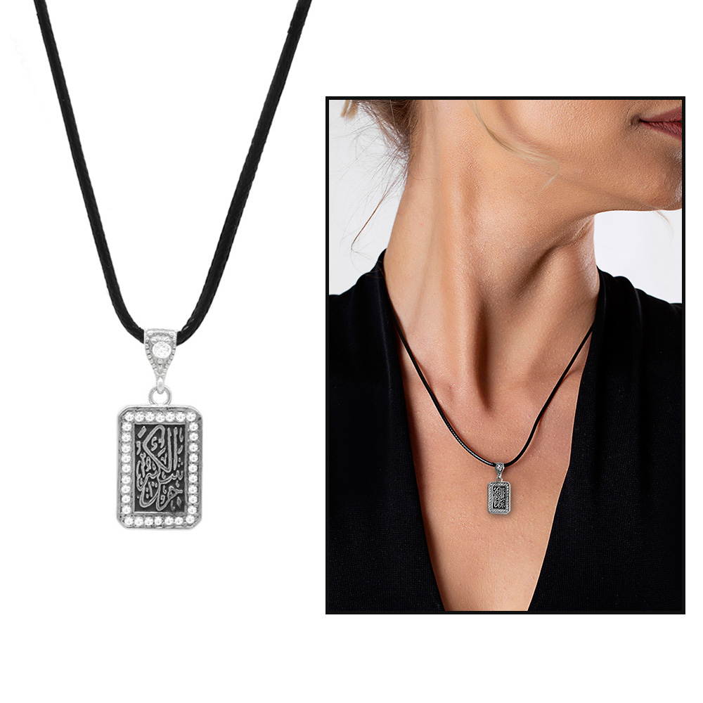 Beyaz Zirkon Taşlı Zarif İp Zincirli 925 Ayar Gümüş Cevşeni Kebir Kadın Kolye - 2