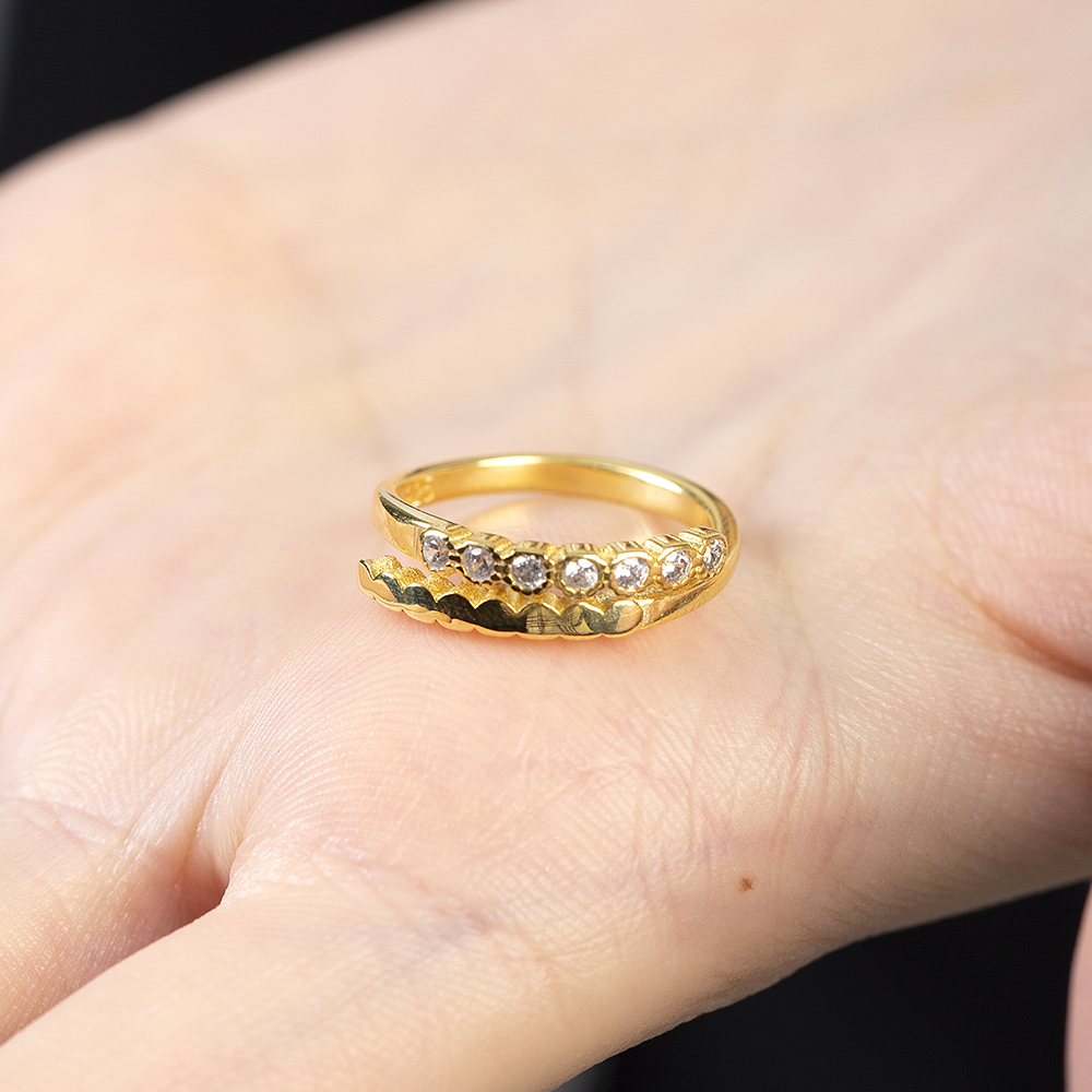 Beyaz Zirkon Taşlı Zarif Tasarım Altın Renk Ayarlanabilir Ölçü 925 Ayar Gümüş Kadın Yüzük - 3