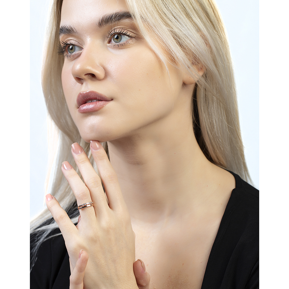 Beyaz Zirkon Taşlı Zarif Tasarım Rose Renk Ayarlanabilir Ölçü 925 Ayar Gümüş Kadın Yüzük - 5