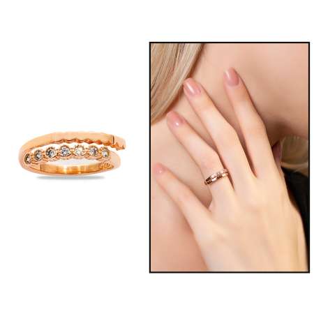 Beyaz Zirkon Taşlı Zarif Tasarım Rose Renk Ayarlanabilir Ölçü 925 Ayar Gümüş Kadın Yüzük - Tesbihane