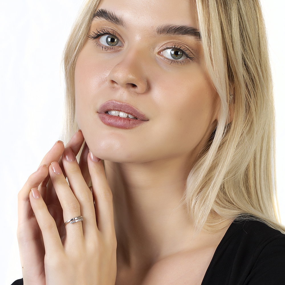 Beyaz Zirkon Taşlı Zarif Tasarım Gümüş Renk Ayarlanabilir Ölçü 925 Ayar Gümüş Kadın Yüzük - 3