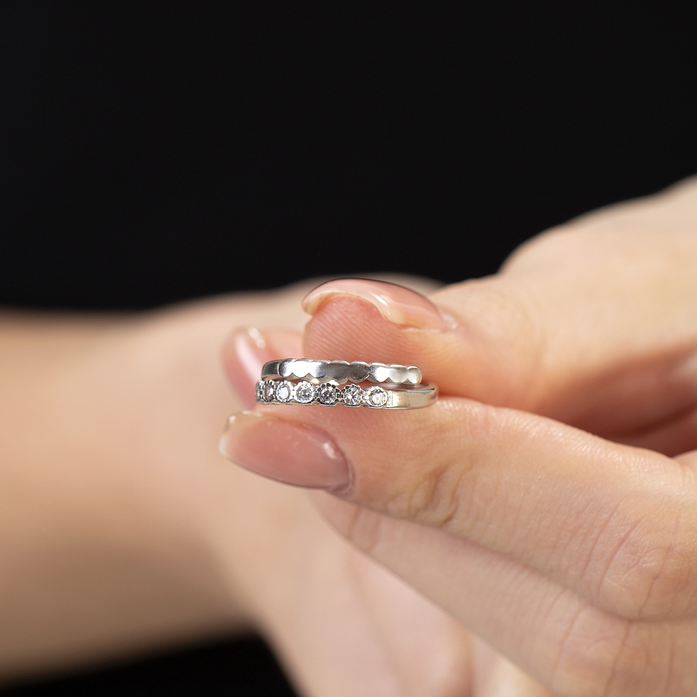 Beyaz Zirkon Taşlı Zarif Tasarım Gümüş Renk Ayarlanabilir Ölçü 925 Ayar Gümüş Kadın Yüzük - 2