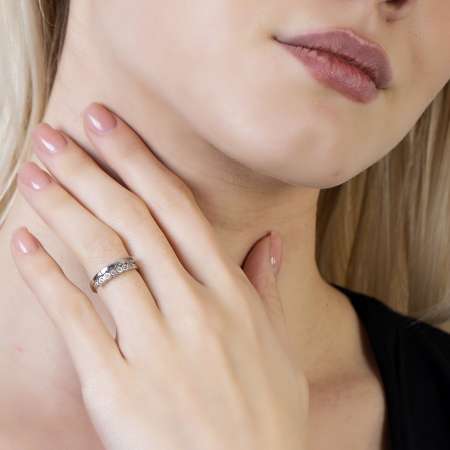 Beyaz Zirkon Taşlı Zarif Tasarım Gümüş Renk Ayarlanabilir Ölçü 925 Ayar Gümüş Kadın Yüzük - Tesbihane