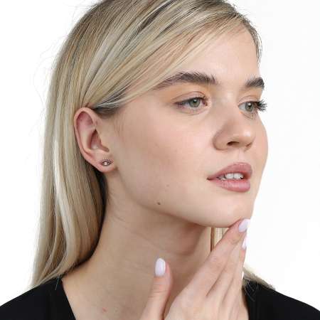 Beyaz Zirkon Tek Taşlı Göz Tasarım Rose Renk 925 Ayar Gümüş Kadın Küpe - Tesbihane