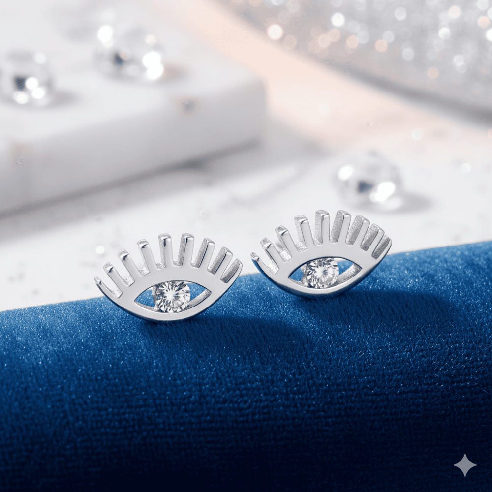 Beyaz Zirkon Tek Taşlı Göz Tasarım Gümüş Renk 925 Ayar Gümüş Kadın Küpe - 3