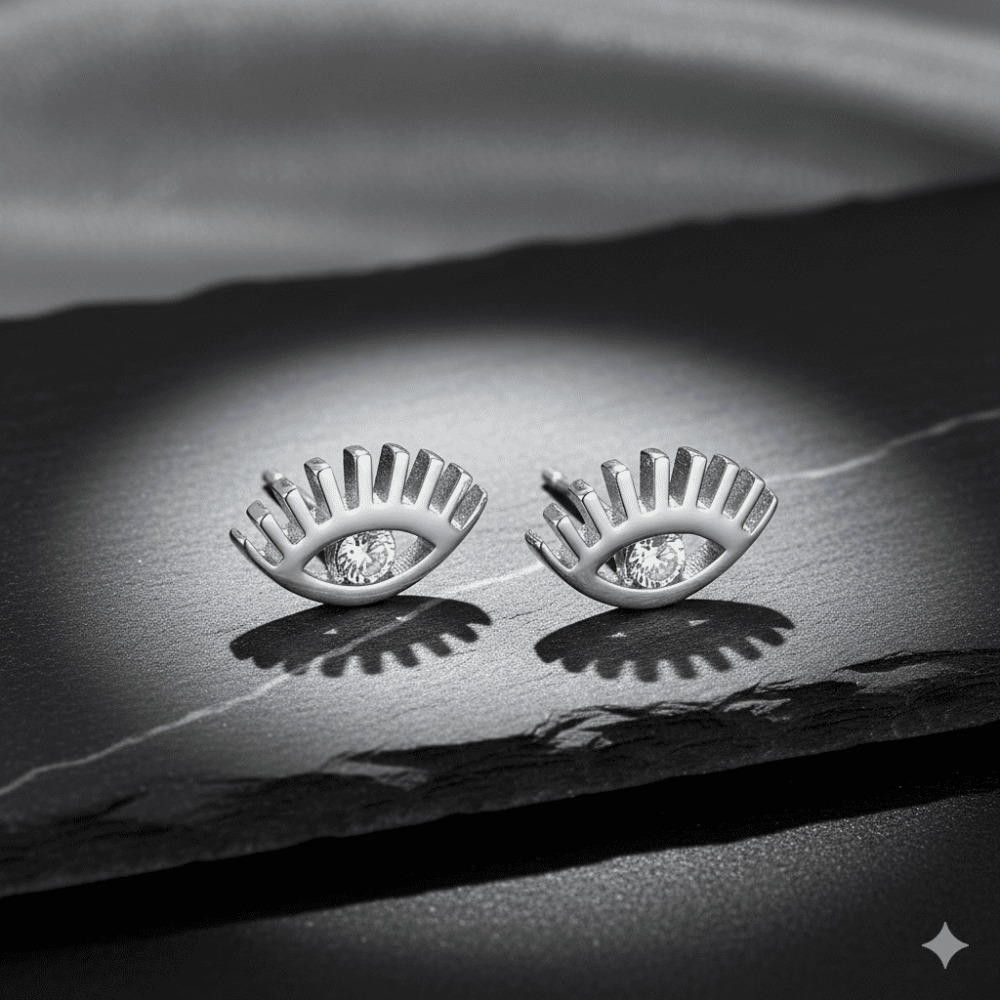 Beyaz Zirkon Tek Taşlı Göz Tasarım Gümüş Renk 925 Ayar Gümüş Kadın Küpe - 4