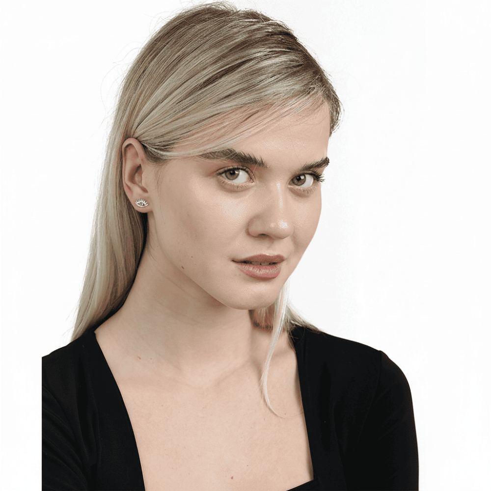 Beyaz Zirkon Tek Taşlı Göz Tasarım Gümüş Renk 925 Ayar Gümüş Kadın Küpe - 6