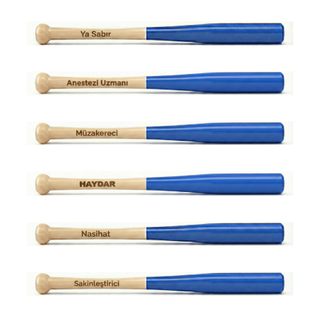 Beyzbol Sopası - Özel Fırınlanmış Gürgen Ağacı - Mavi Beyaz Renk - Tesbihane