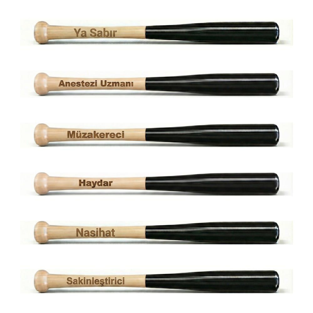 Beyzbol Sopası - Özel Fırınlanmış Gürgen Ağacı - Siyah Beyaz Renk - 1