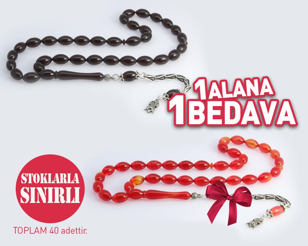 Bir Alana Bir Bedava 925 Ayar Gümüş Püsküllü Sıkma Kehribar Tesbih (Model-16) - 1