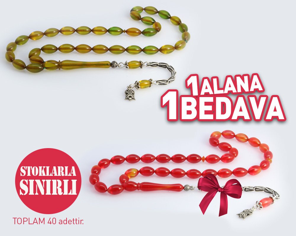 Bir Alana Bir Bedava 925 Ayar Gümüş Püsküllü Sıkma Kehribar Tesbih (Model-17) - 1