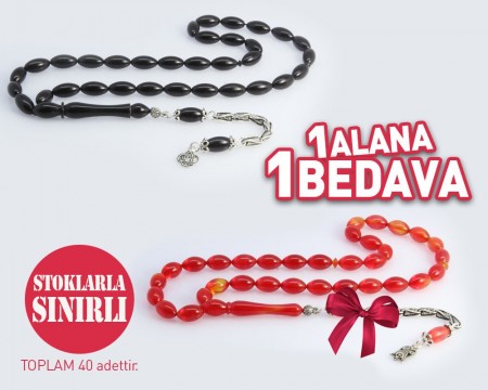 Bir Alana Bir Bedava 925 Ayar Gümüş Püsküllü Sıkma Kehribar Tesbih (Model-22) - Tesbihane