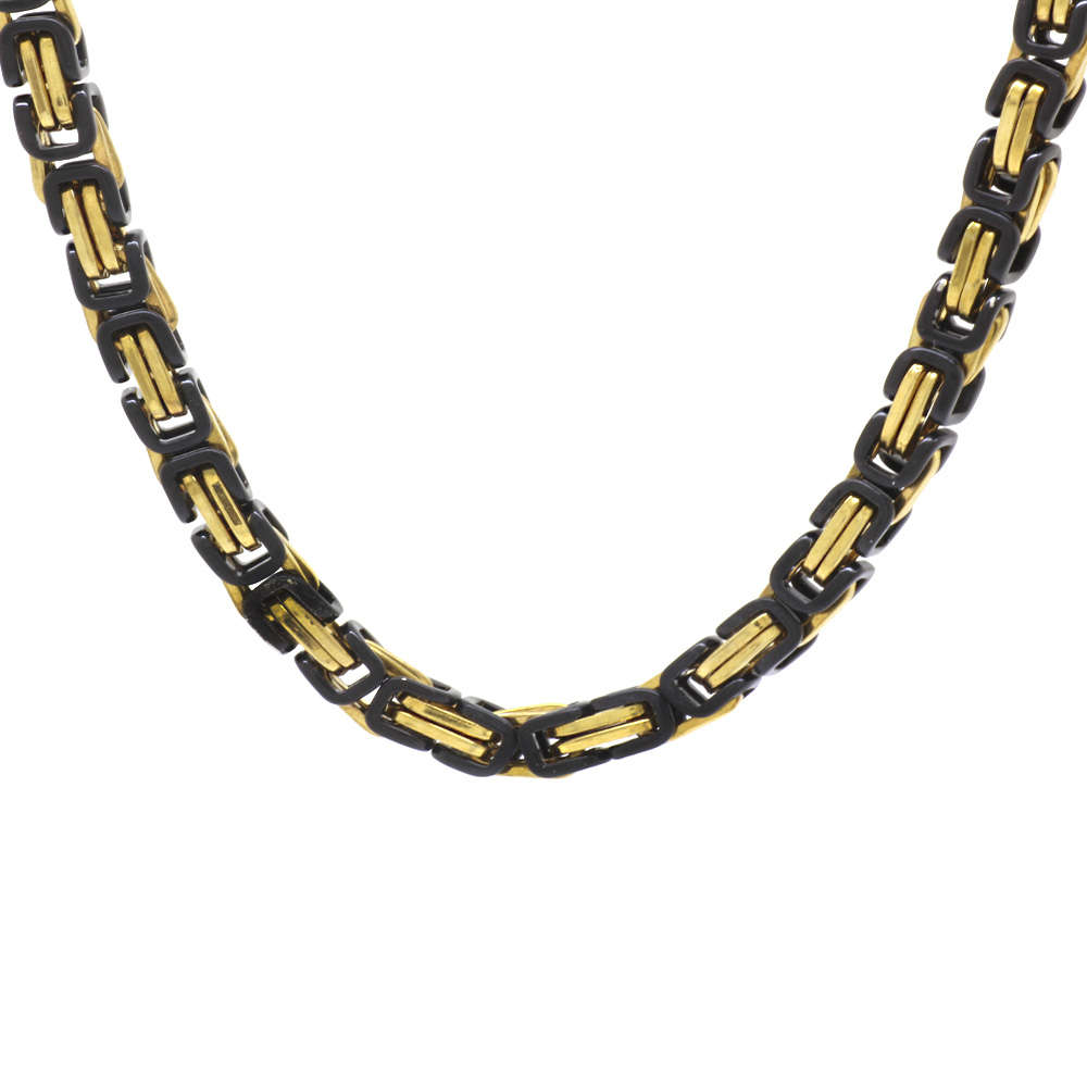 Black-Gold Renk Ekstra Kalın Model 60 cm 317L Çelik Kral Zincir Kolye - 4