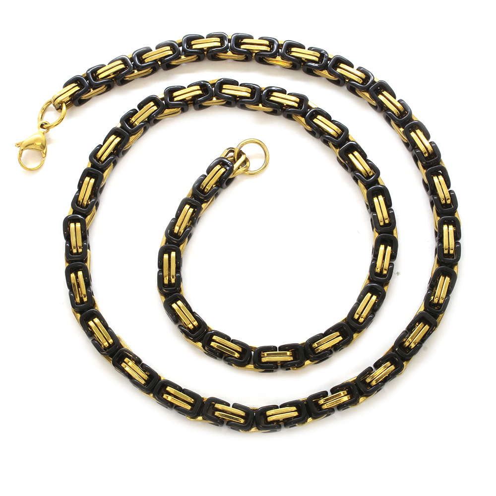 Black-Gold Renk Ekstra Kalın Model 60 cm 317L Çelik Kral Zincir Kolye - 3
