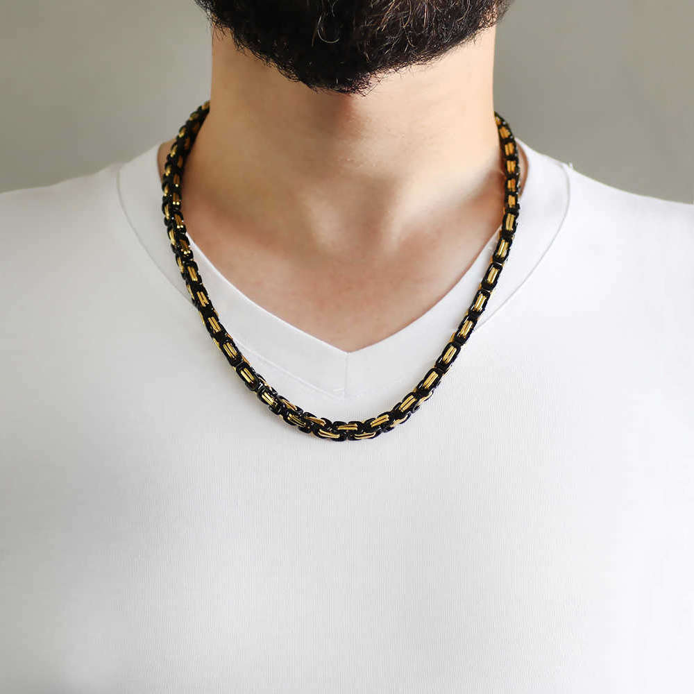Black-Gold Renk Ekstra Kalın Model 60 cm 317L Çelik Kral Zincir Kolye - 2