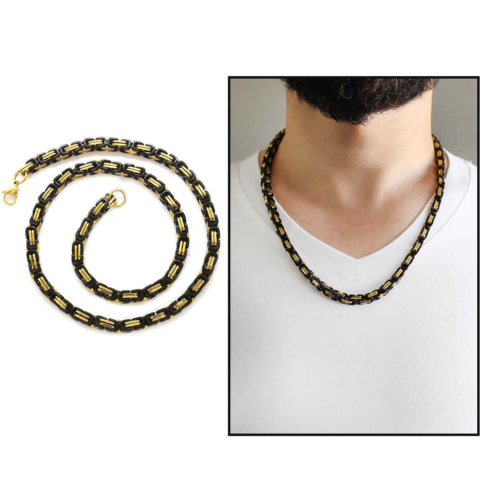 Black-Gold Renk Ekstra Kalın Model 60 cm 317L Çelik Kral Zincir Kolye - 1