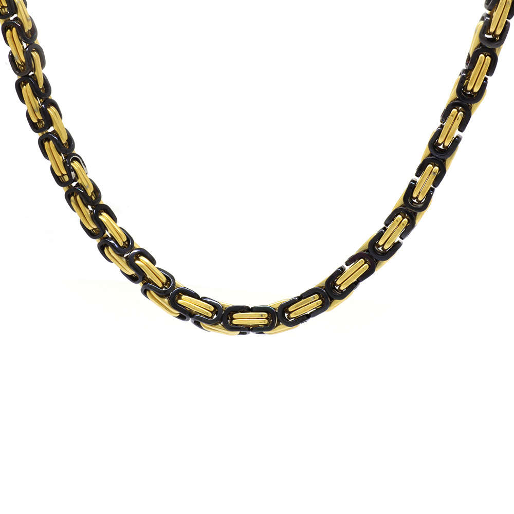 Black-Gold Renk Kalın Model 60 cm 317L Çelik Kral Zincir Kolye - 4