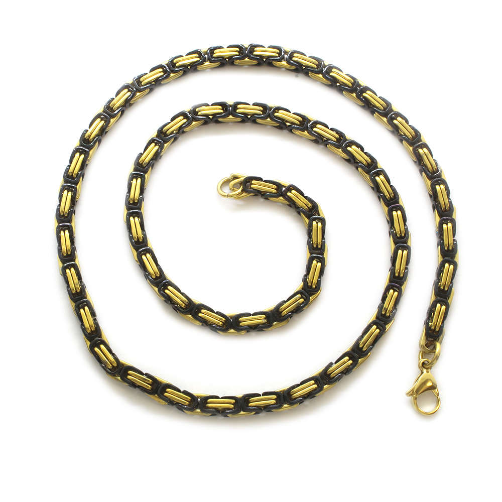 Black-Gold Renk Kalın Model 60 cm 317L Çelik Kral Zincir Kolye - 3