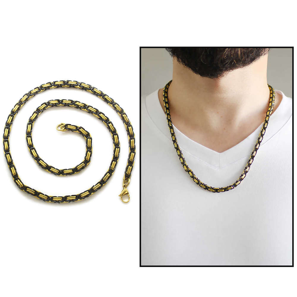 Black-Gold Renk Kalın Model 60 cm 317L Çelik Kral Zincir Kolye - 1