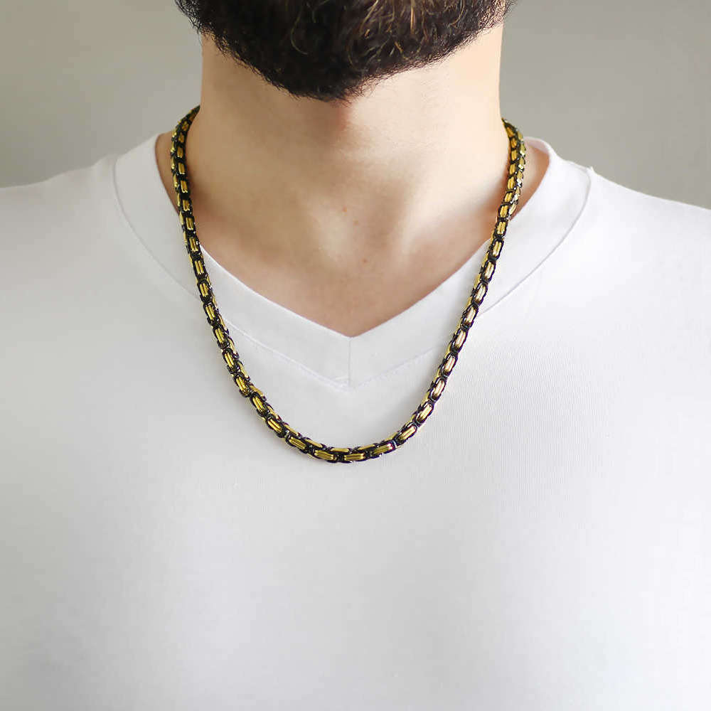 Black-Gold Renk Kalın Model 60 cm 317L Çelik Kral Zincir Kolye - 2