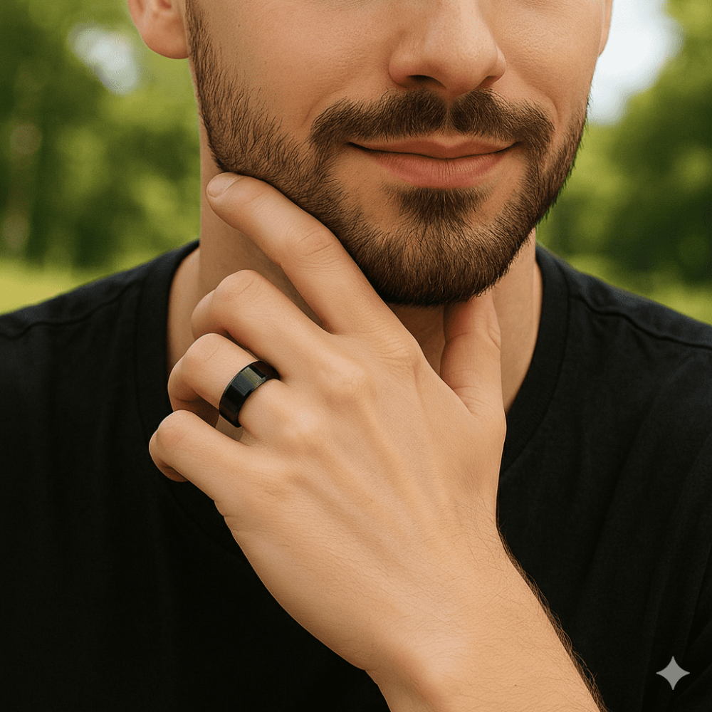 Siyah Renk 316L Kalite Paslanmaz Erkek Çelik Alyans Yüzük - 27 Ölçü - 2