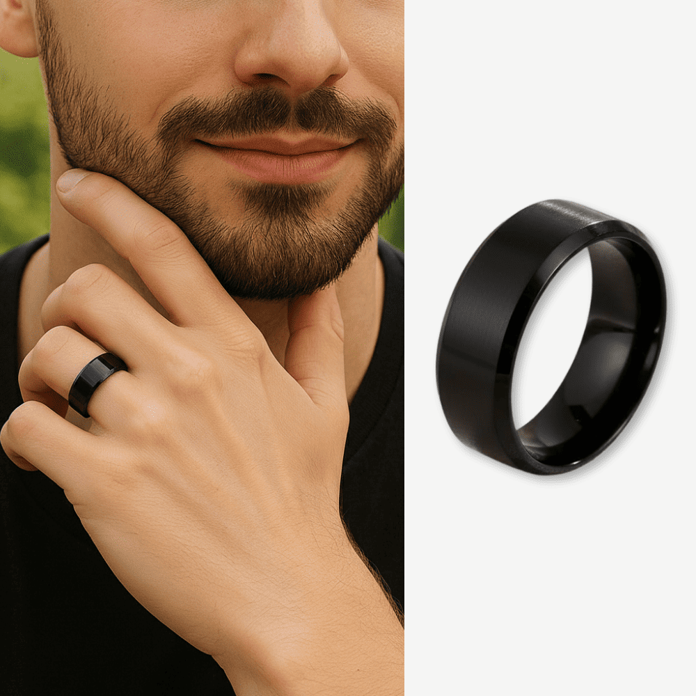Siyah Renk 316L Kalite Paslanmaz Erkek Çelik Alyans Yüzük - 30 Ölçü - 1