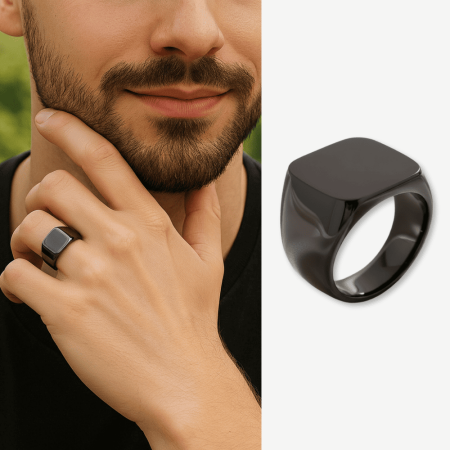 Siyah Renk İsme Özel Yazılı 316L Kalite Paslanmaz Çelik Erkek Yüzük - 27 Ölçü - Tesbihane