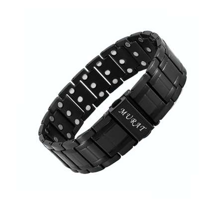 Siyah Renk Kişiye Özel İsim Veya Harf Yazılı Titanyum Manyetik Terapi Sağlık Bilekliği - Tesbihane