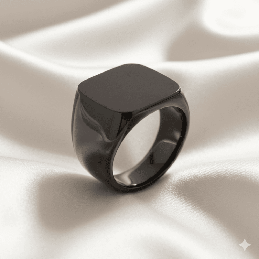 Siyah Renk İsme Özel Yazılı 316L Kalite Paslanmaz Çelik Erkek Yüzük - 25 Ölçü - 3