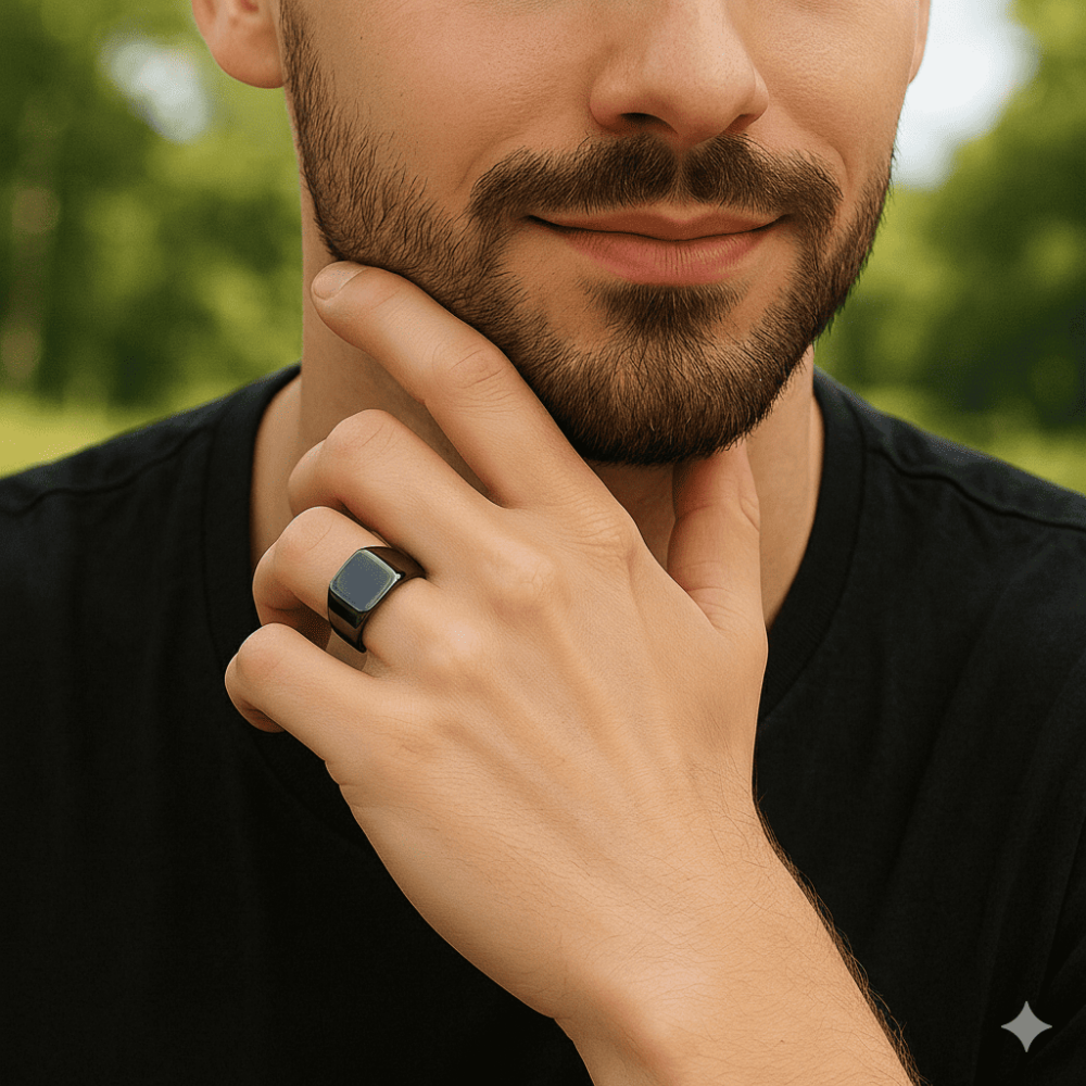 Siyah Renk İsme Özel Yazılı 316L Kalite Paslanmaz Çelik Erkek Yüzük - 30 Ölçü - 2