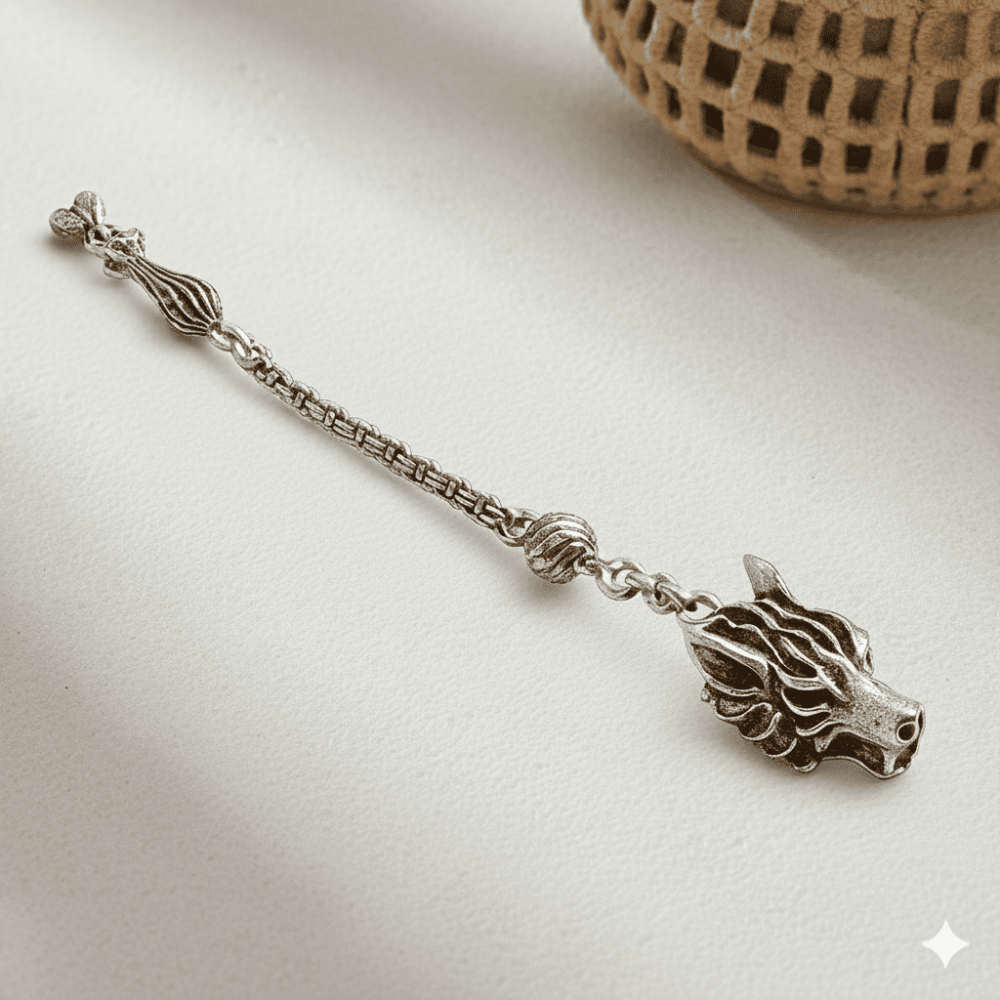 Bozkurt Temalı Gümüş Renk Arnavut Zincirli Tek Kamçılı Kararmaz Metal Püskül - 1