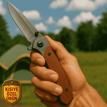 Browning Gül Ağacı Saplı Damascus Model İsme Özel 9Cr18MoV Kalite Paslanmaz Çelik Avcı Kamp Bıçağı - Tesbihane