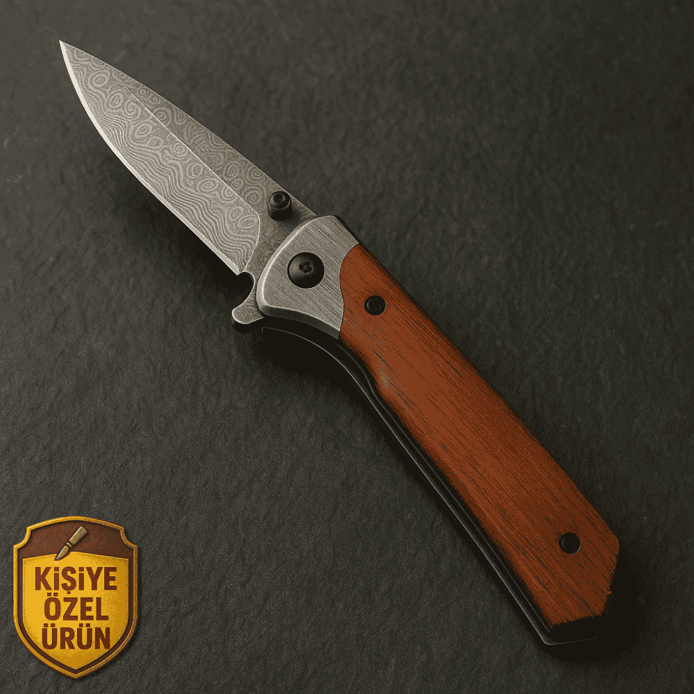 Browning Gül Ağacı Saplı Damascus Model İsme Özel 9Cr18MoV Kalite Paslanmaz Çelik Avcı Kamp Bıçağı - 2