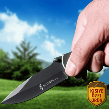 Gül Ağacı Saplı Kilit Mekanizma İsme Özel 9Cr18MoV Kalite Paslanmaz Çelik Browning Avcı Kamp Bıçağı - Tesbihane