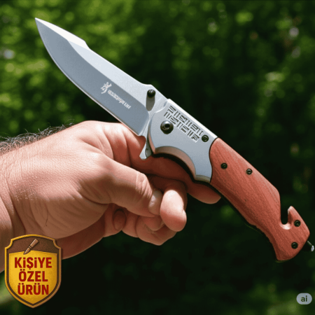 Browning Gül Ağacı Saplı İsme Özel Yazılı 9Cr18MoV Kalite Paslanmaz Çelik Avcı ve Kamp Bıçağı - Tesbihane