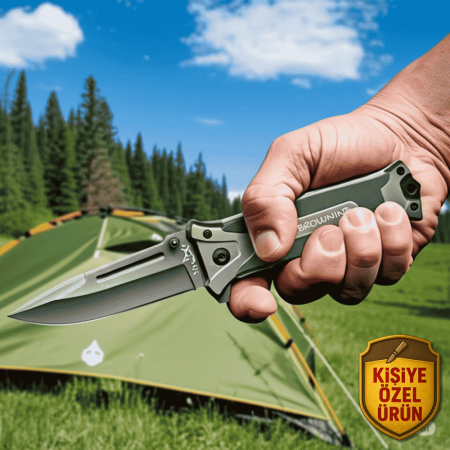 Browning Yeşil Polimer Saplı İsme Özel Yazılı 9Cr18MoV Kalite Paslanmaz Çelik Avcı ve Kamp Bıçağı - Tesbihane