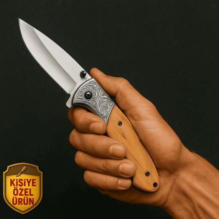 Browning Zeytin Ağacı Saplı İsme Özel Yazılı 9Cr18MoV Kalite Paslanmaz Çelik Avcı ve Kamp Bıçağı - Tesbihane