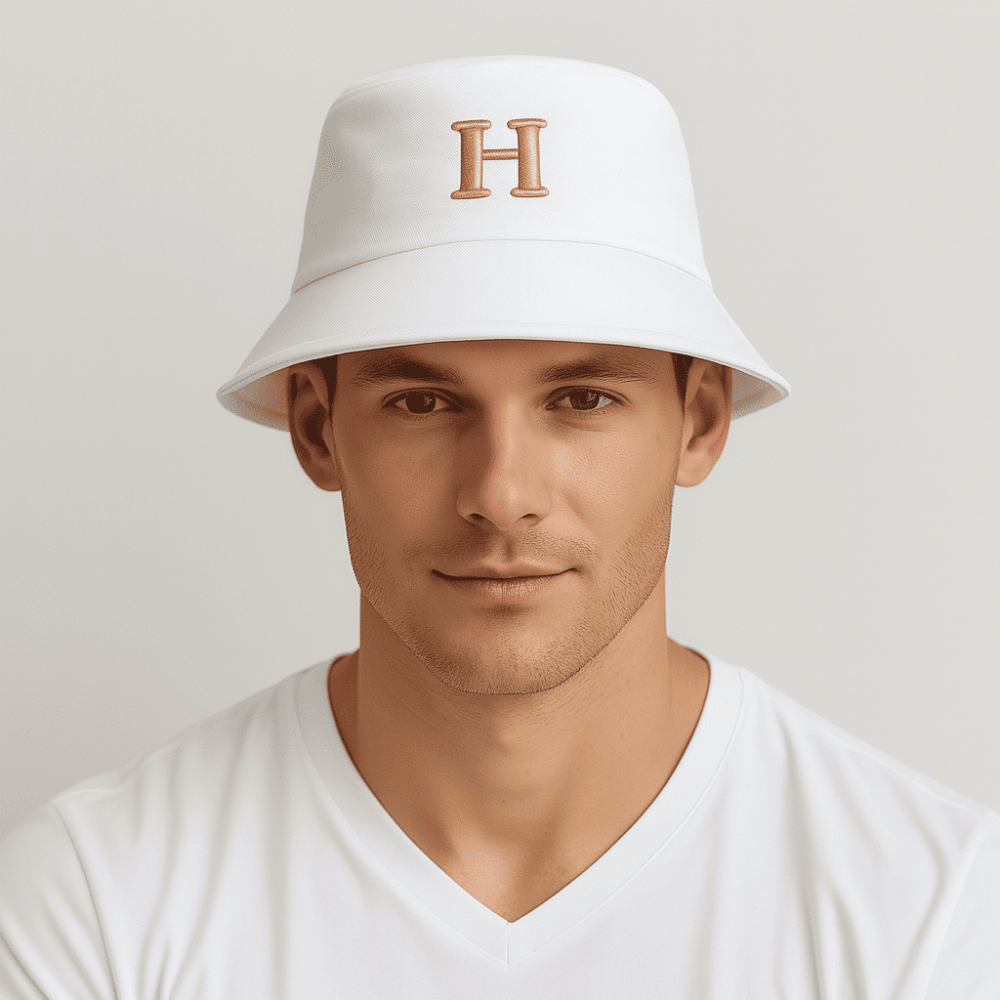 Kişiye Özel Harf Nakışlı Unisex Beyaz Bucket Şapka - 1