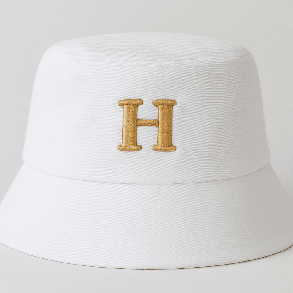 Kişiye Özel Harf Nakışlı Unisex Beyaz Bucket Şapka - 2