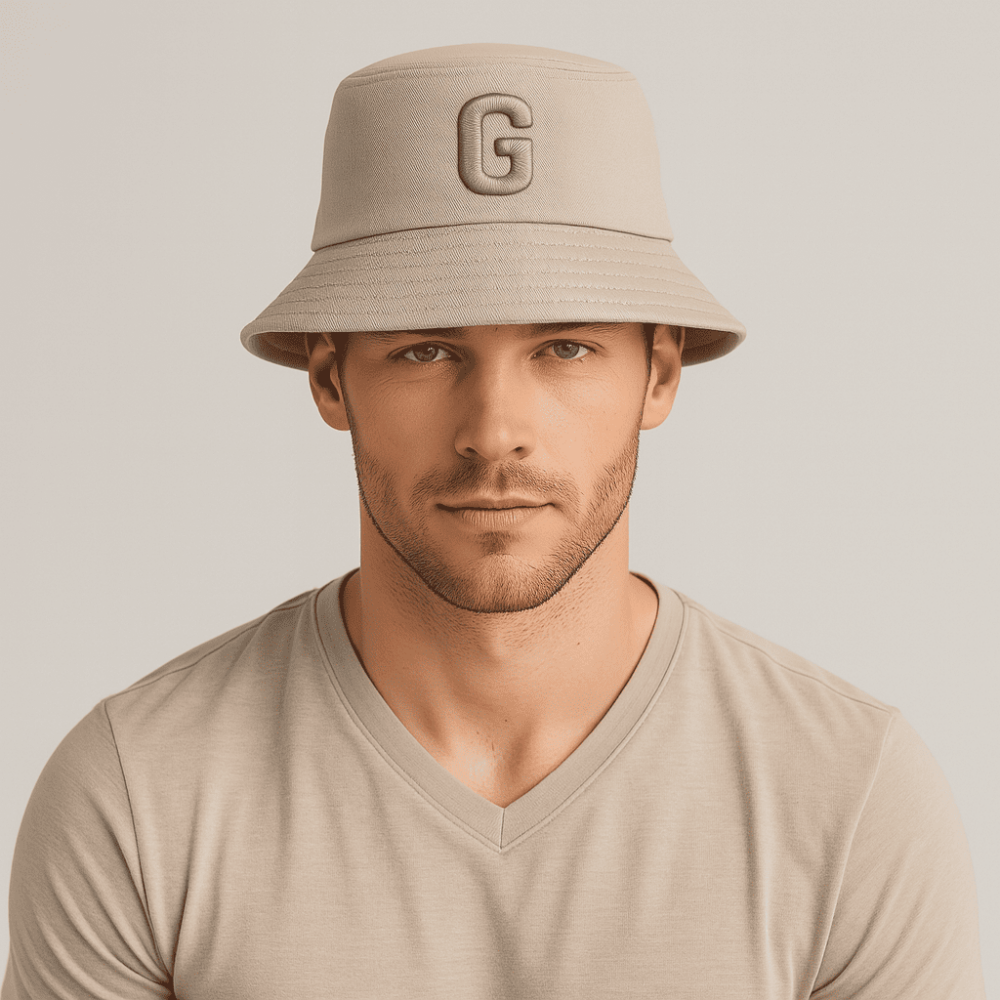 Kişiye Özel Harf Nakışlı Unisex Kahverengi Bucket Şapka - 1
