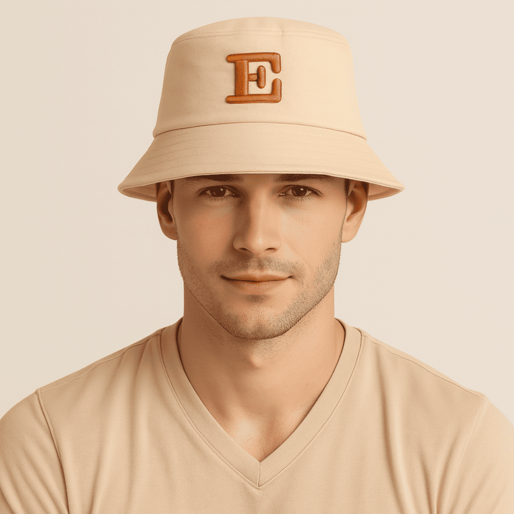 Kişiye Özel Harf Nakışlı Unisex Krem Bucket Şapka - 1