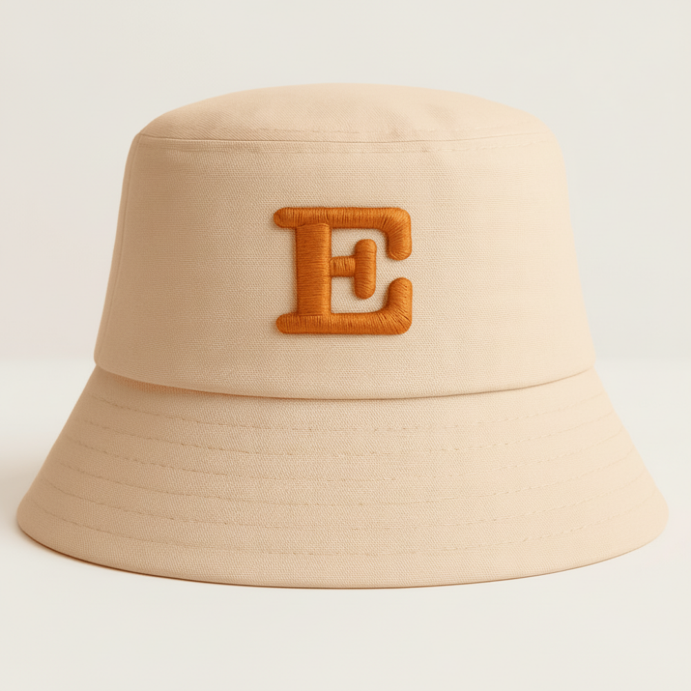 İsme Özel Harf Nakışlı Unisex Krem Bucket Şapka - 6