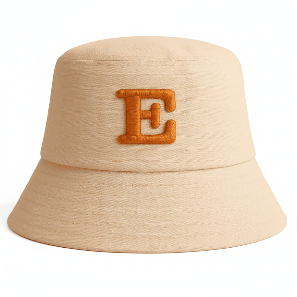 İsme Özel Harf Nakışlı Unisex Krem Bucket Şapka - 5