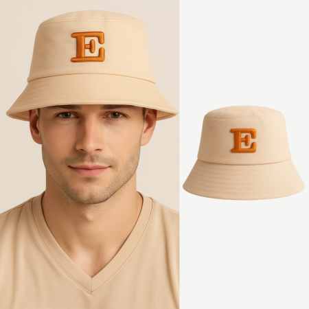 İsme Özel Harf Nakışlı Unisex Krem Bucket Şapka - Tesbihane